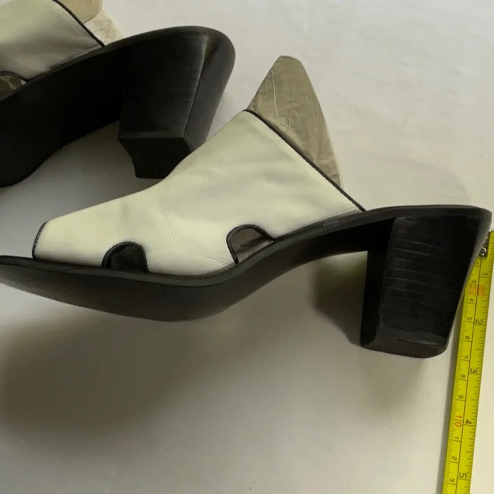 Vintage 90s Nine West Leather Chunky Slip On Heeled Sandals - Picture 6 of 10
